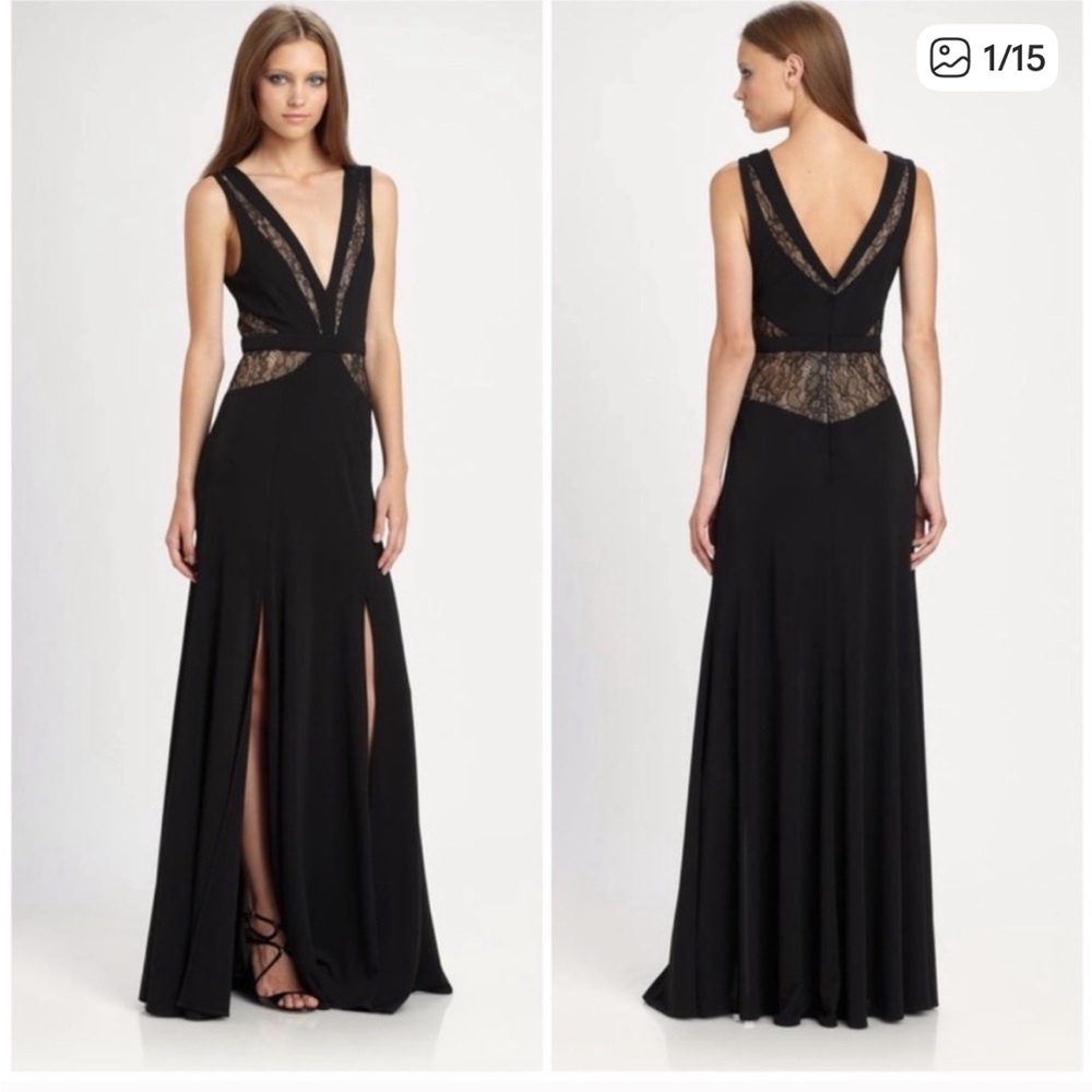 BCBGMaxAzria Black Lace-Trim Maxi Dress